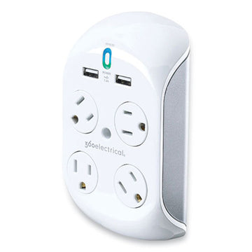 360 Electrical Revolve 3.4 Surge Protector, 4 Ac Outlets, 2 Usb Ports, 918 J, White-gray freeshipping - TVN Wholesale